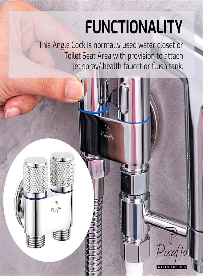 Pixaflo Compact Brass 2 Way Angle Cock | 2-in-1 Angle Valve with Wall Flange | Chrome Finish For Bathroom, Toilet, Wash Basin - Image 4